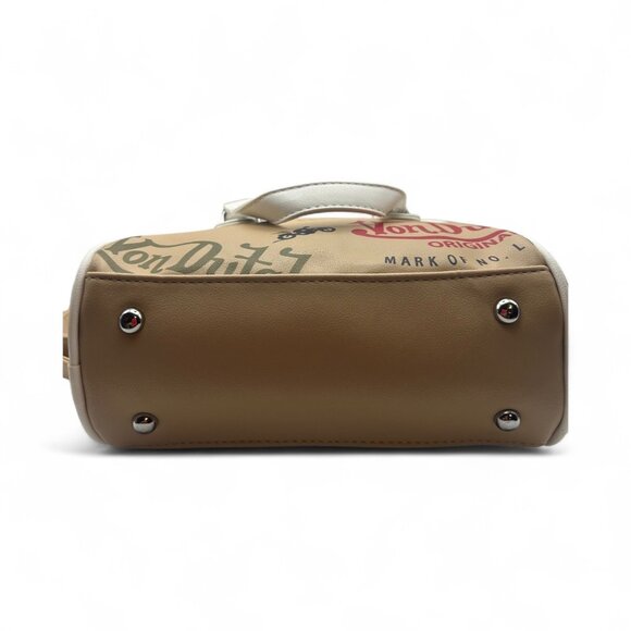 Von Dutch Mini Bowling Bag Beige Logo Graffiti Y2K Purse – Adjustable Strap - Picture 5 of 7